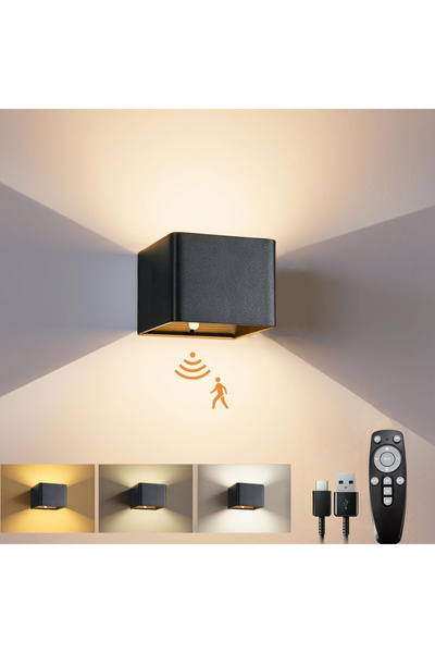 Choice3 Black Battery-Powered Wall Light, 3 Color Temperature and Brightness ...