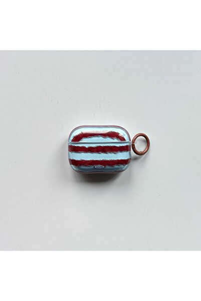 Choice for AirPods 4 Blue Retro Fashion Red-Brown Fuzzy Stripe Texture Transp...