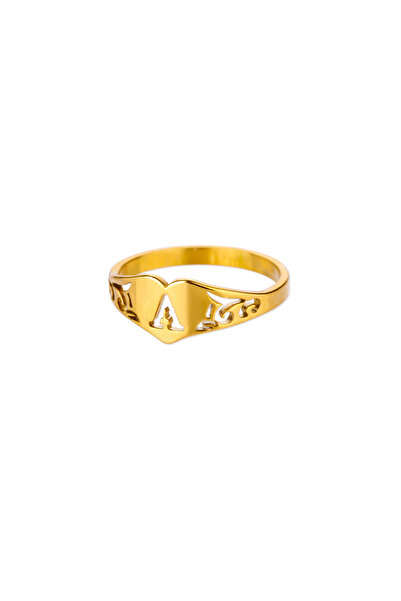 Choice 6 Gold Color A Fashion Hollow Initial Letter Heart Rings For Women Gol...