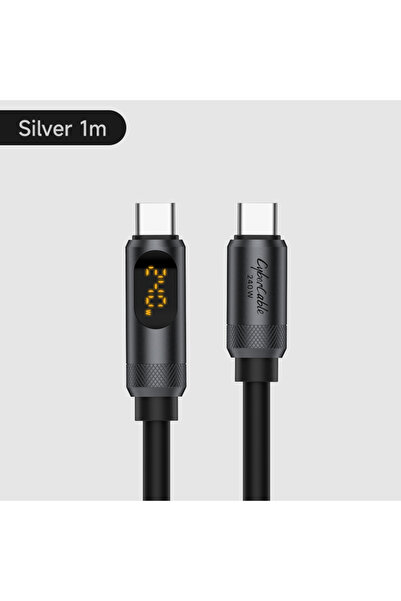 Choice Silver-1m Hagibis USB C to USB C Cable with LED Display Type C Fast Ch...