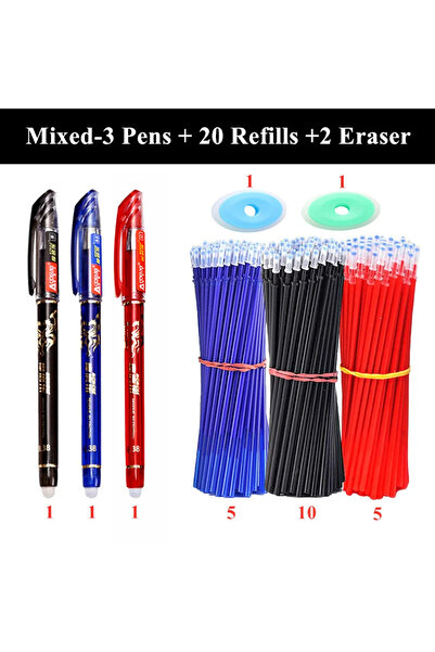 Choice Mixed Set 3 Erasable Gel Pens 20 Pen Refills 2 Eraser Reusable Writing...