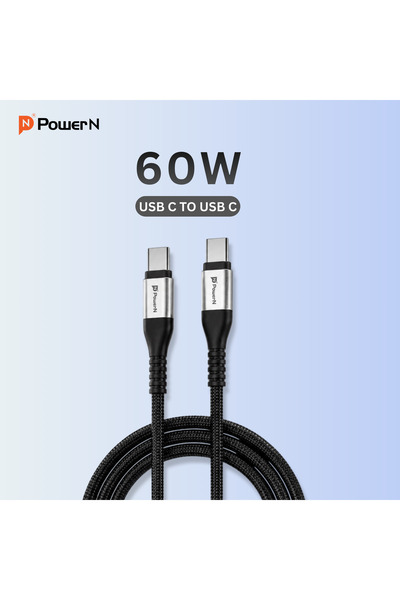 Power N كيبل باور إن تايب سي إلى تايب سي للشحن والمزامنة بقدرة 60 واط بطول 1....