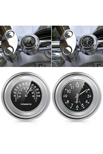 Choice4 2pcs Black Set 1/2pcs 22-25mm Motorcycle Handlebar Clock Thermometer ...