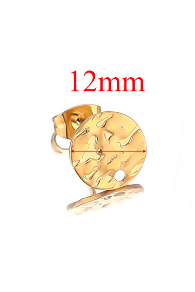 Choice4 Gold color 12mm 10pcs Stainless Steel Round Embossing Earrings Posts ...