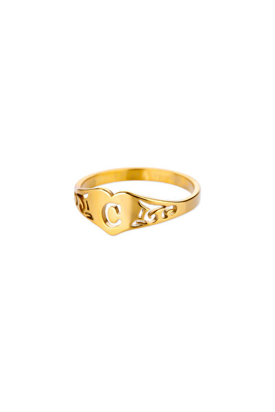 Choice 7 Gold Color C Fashion Hollow Initial Letter Heart Rings For Women Gol...
