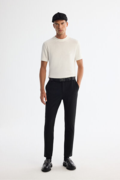 Avva Pantaloni chino slim fit pentru bărbați, negri, cu dungi elastice latera...