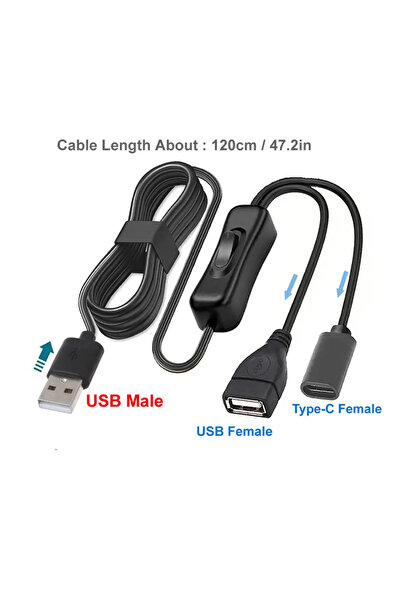 Choice كابل تمديد من النوع C بطول 120 سم من A إلى 1A 1C -F مع مفتاح تشغيل/إيق...