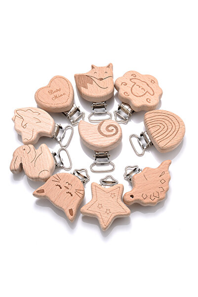 Choice15 Style 16 5Pcs Wooden Pacifier Clip Food Grade Natural Beech DIY Soot...