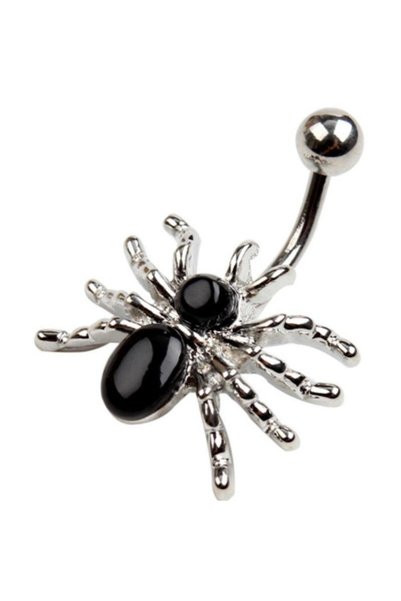 Choice1 black 316L Surgical Steel Spider Rhinestone Navel Ring White/Black Da...