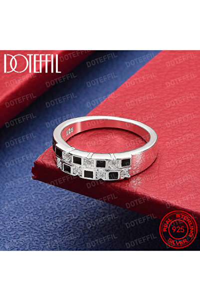 Choice 7 Silver 925 Sterling Silver Black Square AAA Zircon Ring For Women Ma...