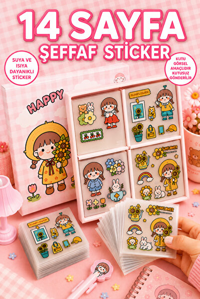 sanatıbedi Şeffaf 14 Sayfa Sevimli Kızlar Sticker Seti - Defter Laptop Telefo...