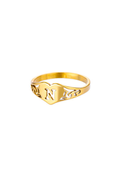 Choice 6 Gold Color N Fashion Hollow Initial Letter Heart Rings For Women Gol...