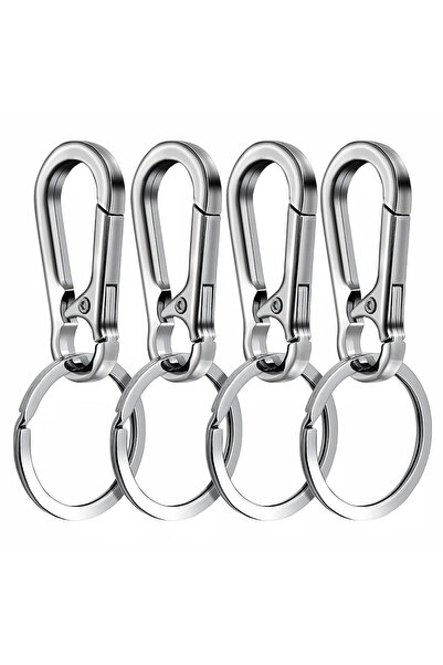 Choice1 Silver 4Pcs Carabiner Clip Keychain Metal Carabiner Shape Key Ring Ke...