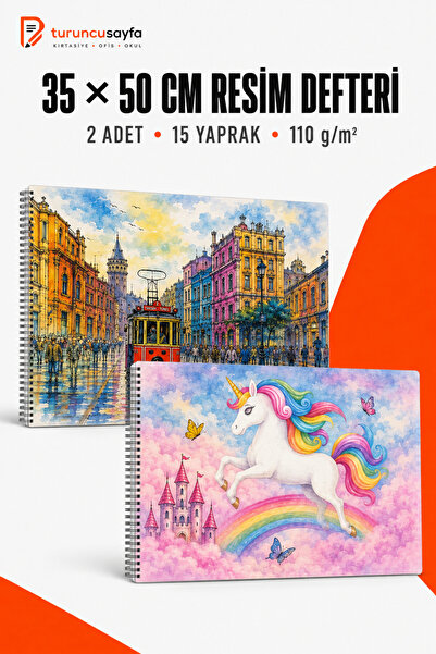 everart Resim Defteri 15 Yaprak 35x50 cm 2 Adet Spiralli Büyük Boy Resim Deft...