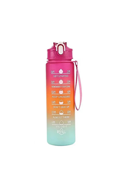 Choice8 800ml Rose red-A 1pc Gradient Sports Water Bottle with Straw & Time M...