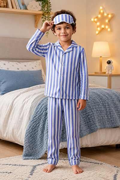 ARB Erkek Çocuk Önden Düğmeli Çizgili Pamuklu Pijama takımı