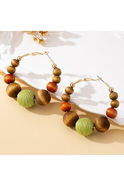 Choice green A Pair of Women's Hoop Earrings with Wooden Beads in Dopamine an...