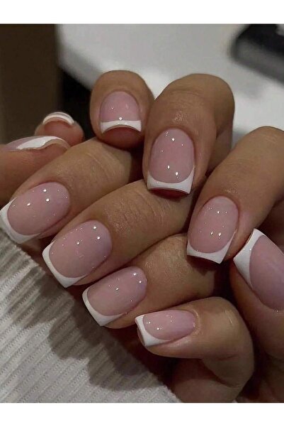 Choice Pink 24pcs/set short square fake nails for women cute bride heart whit...