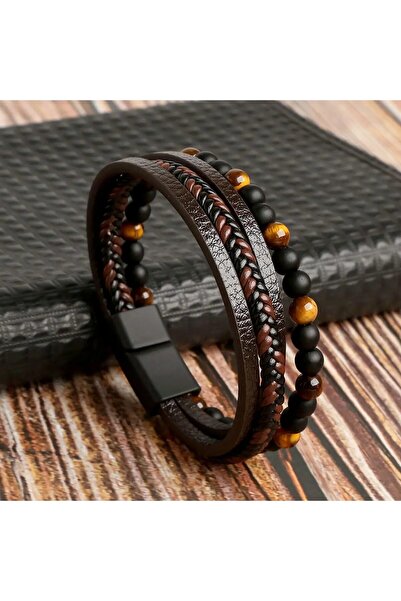Choice 21cm Yellow Tiger 4 Style Fashion Layered Handmade Braided Leather Bra...
