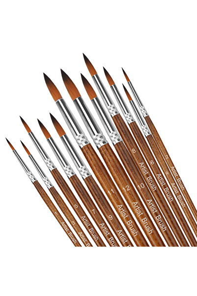 Choice 12pcs Brown Round Premium 12-Piece Artist Paint Brush Set - Ultra-Dura...