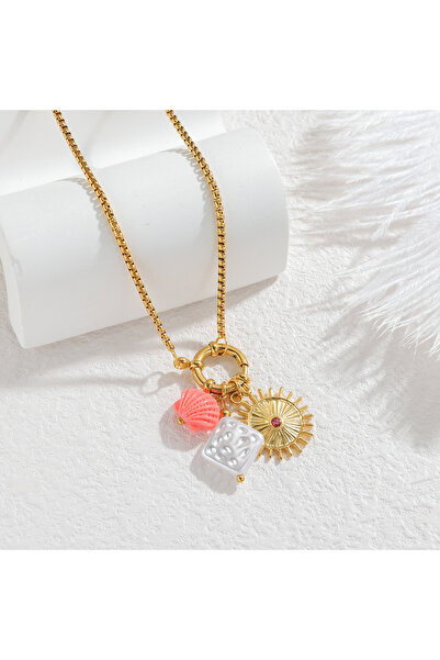 Choice Sun Fashion Gold-plated Stainless Steel Necklace Multi-element Pendant...
