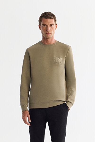 Avva Men's Mink Crew Neck Cotton Printed Elastane Regular Fit Sweatshirt A42Y...