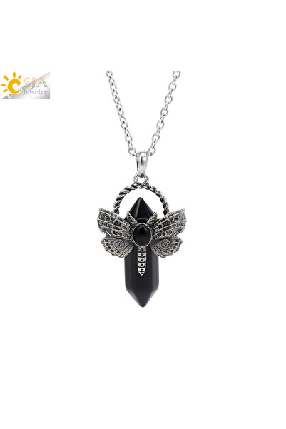 Choice Obsidian Chain Dragonfly Necklace Natural Stone Crystal Pendant Healin...