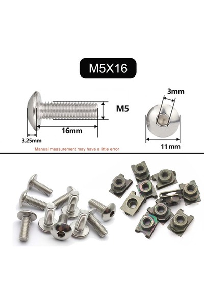 Choice3 M5X16 10 Set Plastic Cover Silver Metal Screw Bolt and U Type Clips w...