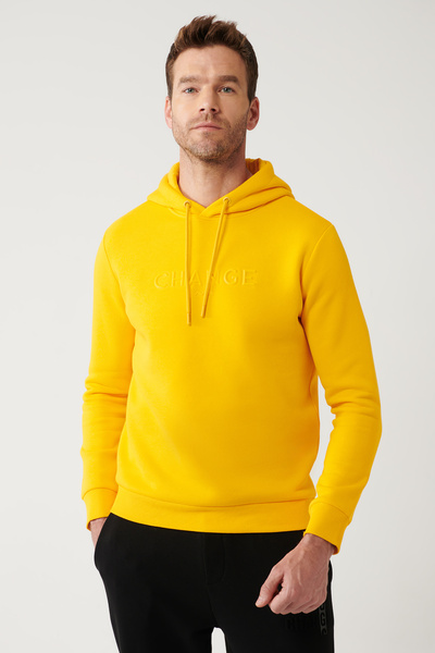 Avva Erkek Sarı Şardonlu Kumaş Kapüşonlu Yaka Piramit Baskılı Sweatshirt A32Y...