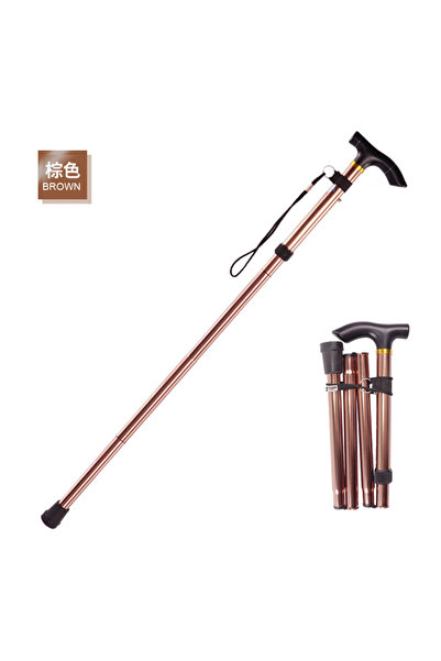Choice Brown Folding Cane Portable 5-Level Adjustable Height Walking Stick wi...