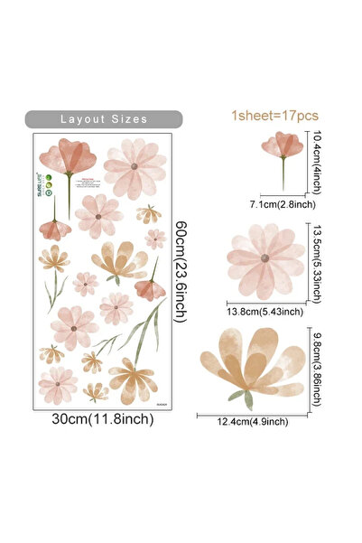 Choice Flower B Boho Style Wall Sticker Flowers Leaves Watercolor Nursery Vin...