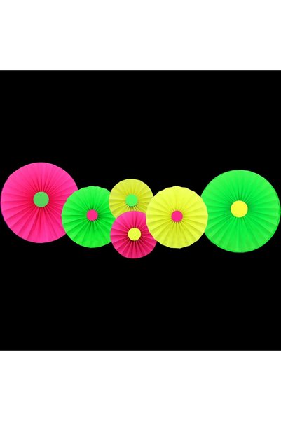 Choice M MULTI 6PCS/SET Neon Hanging Paper Fans Flowers Glow Paper Fans Party...