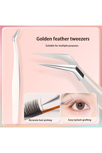 Choice5 Golden feather Multifunctional Tweezers Stainless Steel Eyelash Tweez...