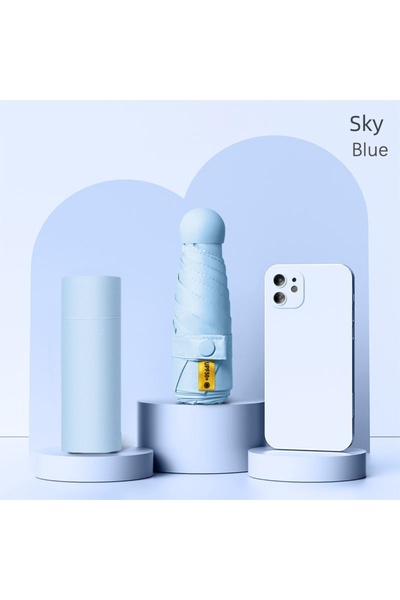Choice Sky Blue UPF50+ Mini Capsule Folding Umbrella Vinyl Portable Sun Rain ...