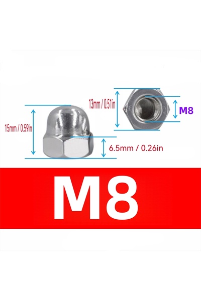 Choice1 DIN1587-M8-10Pcs SS A2-304 Stainless Steel Acorn Nuts DIN1587 Domed C...