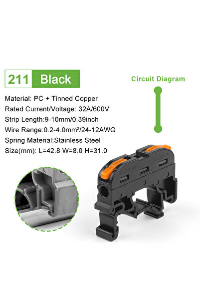 Choice4 10PCS 211B 10pcs Din Rail Terminal Block Wire Connector 211 Quick Wir...