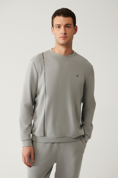 Avva Erkek Gri Bisiklet Yaka Baskılı Soft Touch Regular Fit Sweatshirt A41Y1224