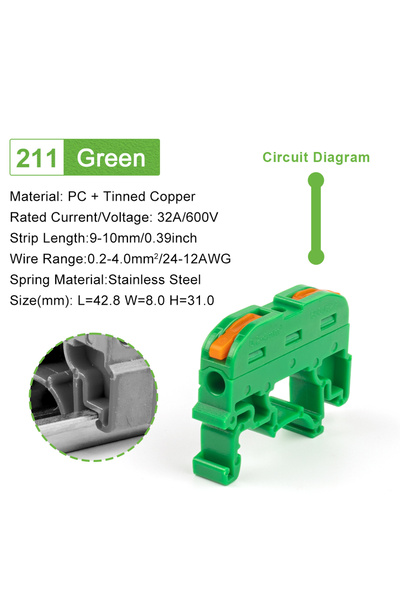 Choice3 10PCS 211G 10pcs Din Rail Terminal Block Wire Connector 211 Quick Wir...