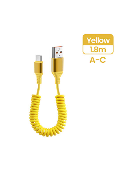 Choice 1.8m Yellow A to C 66w Car Spring Fast Charging USB Cable Multicolor U...