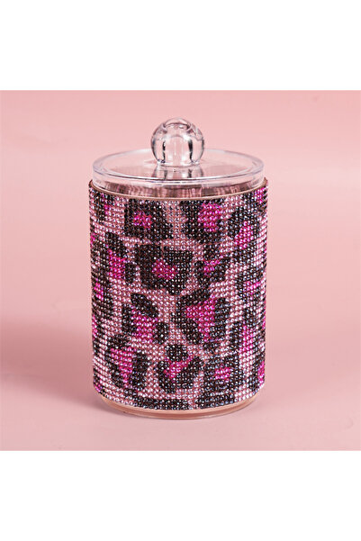 Choice1 Pink Leopard Luxury Diamond Cotton Swab Storage Box Portable Cotton S...