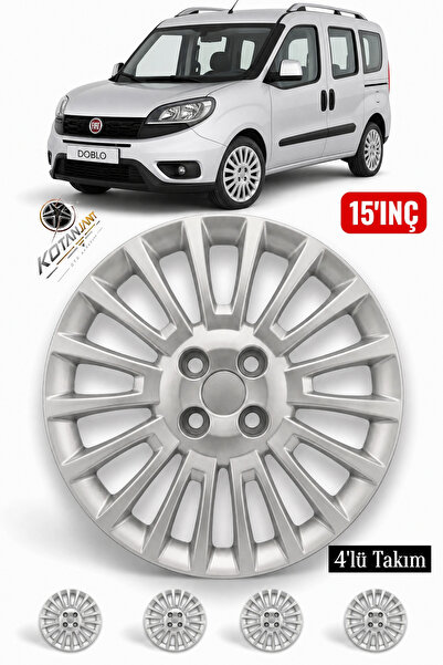 Kotanjant FİAT DOBLO 15 İnç Jant Kapağı 4'lü Set Gümüş + 4 Amblem