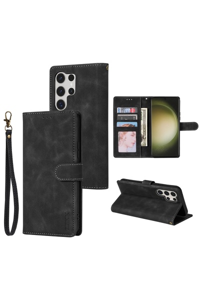 Choice Galaxy S22 Ultra Case & Strap Black Wallet Skin-friendly Card Slot Mag...