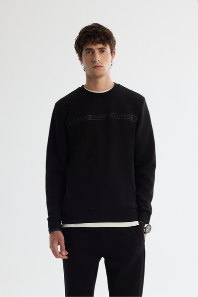 Avva Erkek Siyah Bisiklet Yaka Pamuklu Baskılı Elastan Regular Fit Sweatshirt...