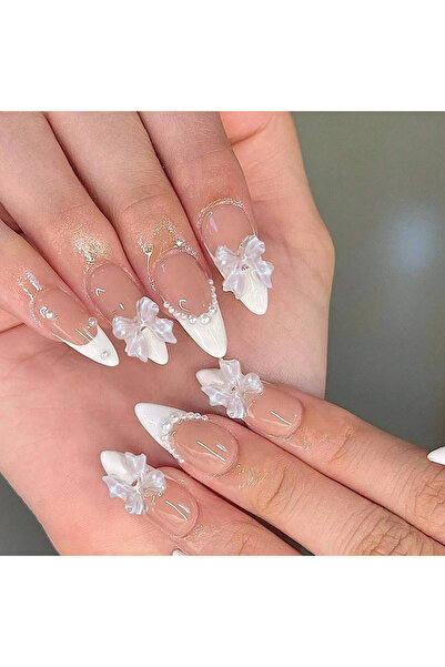 Choice Gold 24pcs/set short square fake nails for women cute bride heart whit...