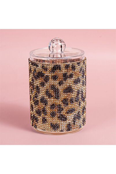 Choice4 Yellow Leopard Luxury Diamond Cotton Swab Storage Box Portable Cotton...