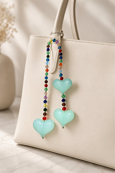 Les Petites Mains Blue Heart Beaded Charm |   Phone and Bag Ornament, Cute Ke...