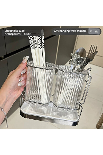 Choice Clear Wall Mounted Kitchen Cutlery Organizer Light Luxury Chopstick Sp...