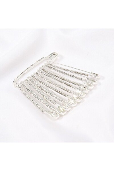 Choice Silver-10pcs Gold Rhinestone Safety Pins Brooches Sweater Shawl Clips ...