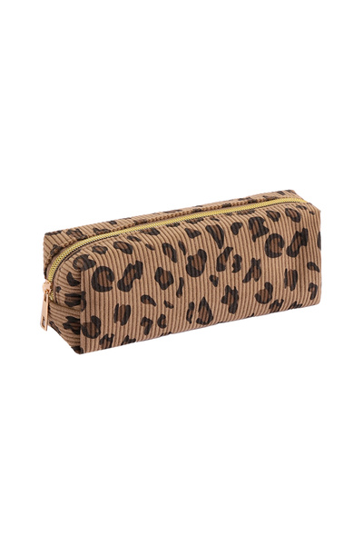 Choice Coffee color 1pc Corduroy Pencil Case with a Leopard Print Design, Smo...