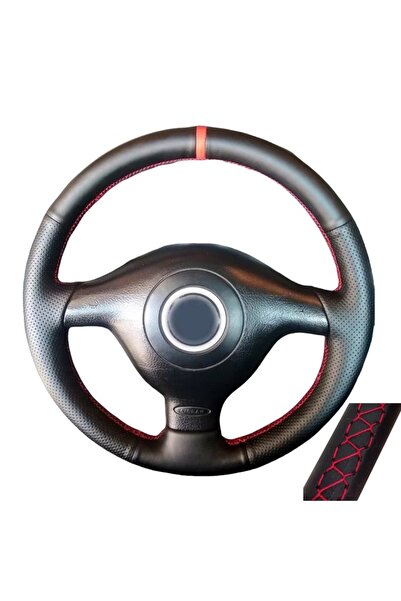 Choice Red Thread Non-Slip Black Leather Car Steering Wheel Cover Braid For V...